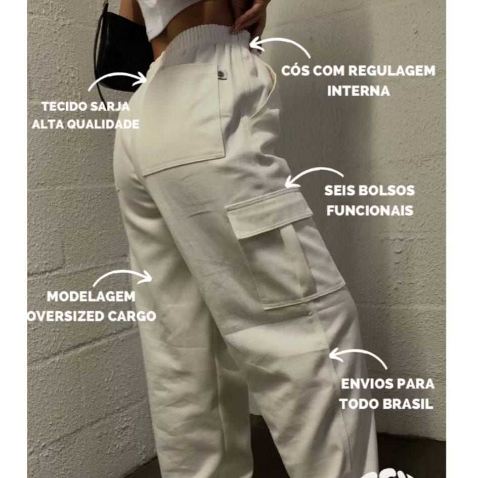 Calça Cargo Feminina jeans ou Sarja Cordão Varias Cores Loja Facilitez
