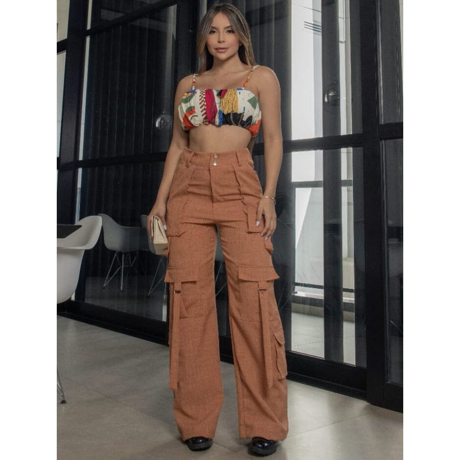 Calça Cargo Maxi Casual Feminino Loja Facilitez
