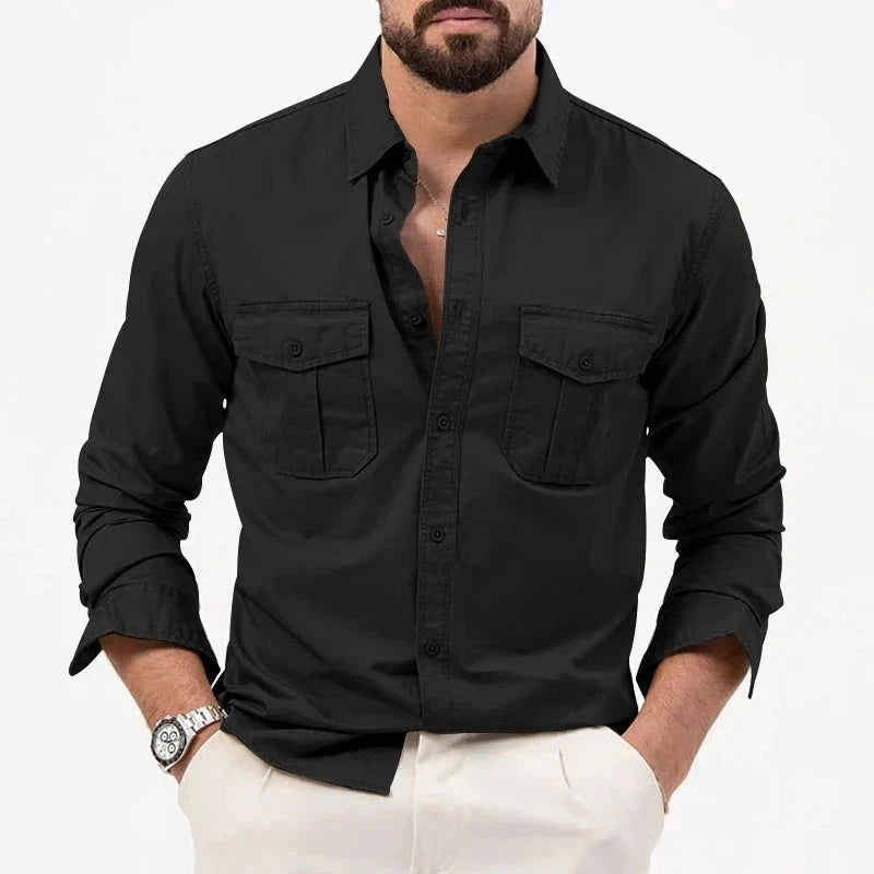 Camisa Masculina Casual Manga Longa Dois Bolsos G20 CamisaBasica 03 Sr Aflha
