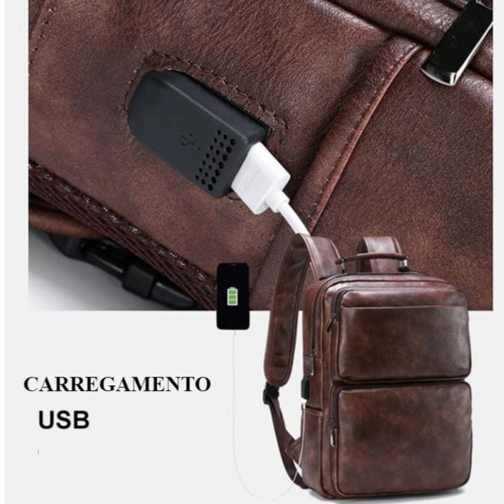 Mochila de Couro com Carregador Integrado G2 MOCHILA 01 Sr Alpha