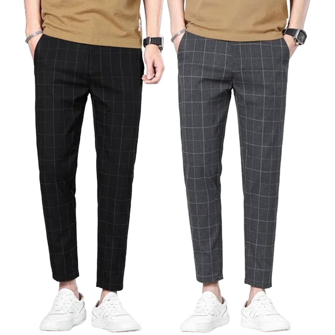 Calça Alfaiataria Masculino Paris Xadrez (Compre 1 Leve 2) TESTE 003 Loja Facilitez Preto E Cinza Chumbo P 