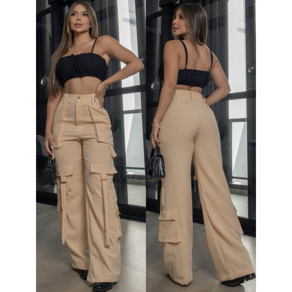 Calça Cargo Maxi Casual Feminino Loja Facilitez 