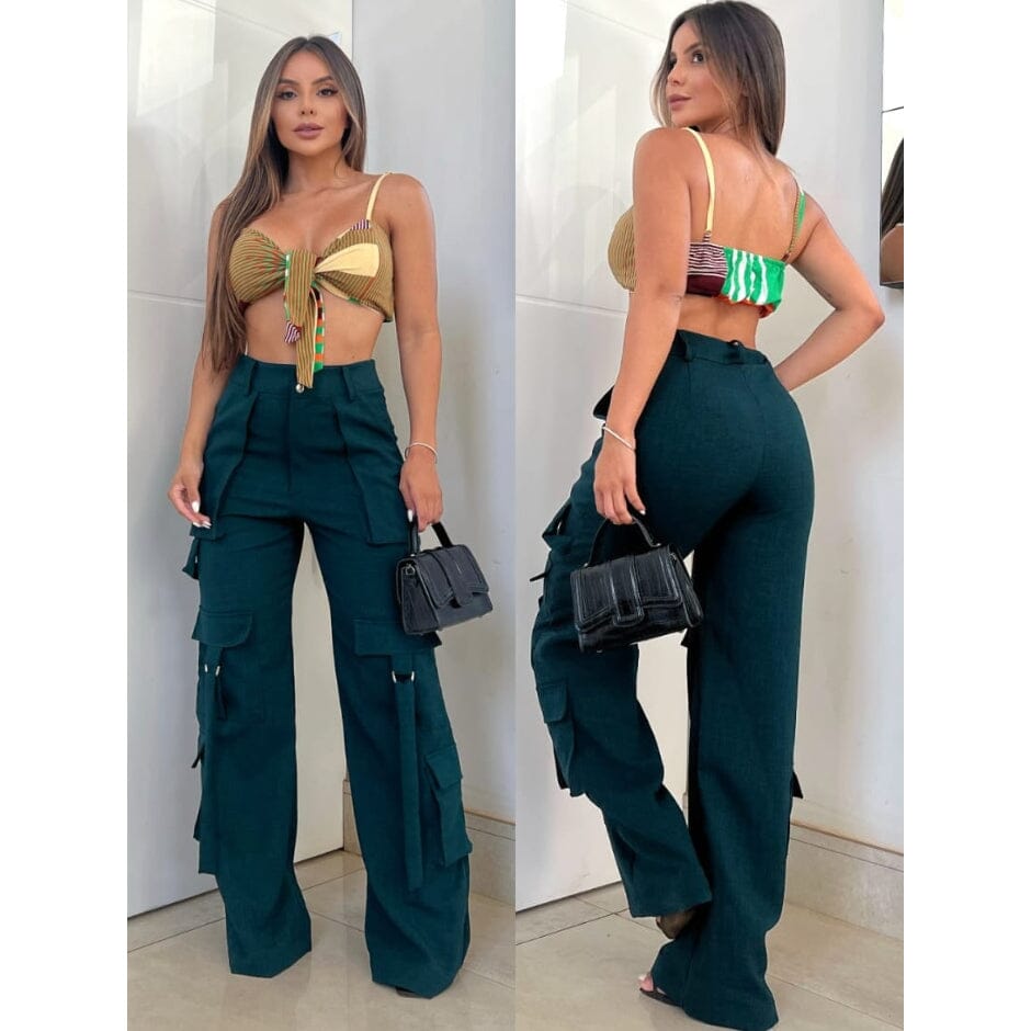 Calça Cargo Maxi Casual Feminino Loja Facilitez 
