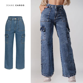 Calça Jeans Cargo Moda Feminina Pantalona Bolso Lateral Cintura Alta Jeans Confortável Premium Loja Facilitez 