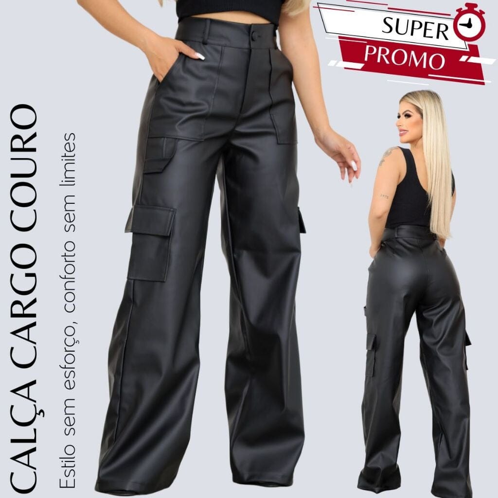 Calça Pantalona Cargo Couro Feminina CALÇA CARGO 001 Loja Facilitez 
