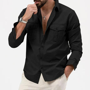 Camisa Masculina Casual Manga Longa Dois Bolsos G20 CamisaBasica 03 Sr Aflha Preto P 