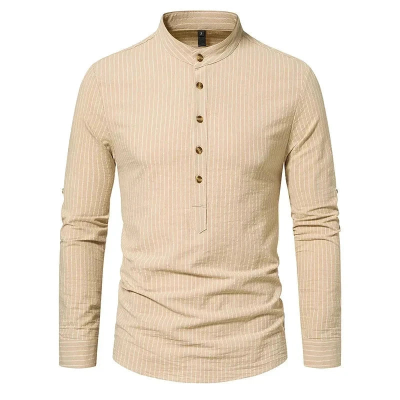 Camisa Masculina Gola Padre 100% Algodão CAMISA06 G2 Sr Alpha Creme P 