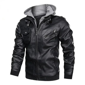 Jaqueta de Couro Masculina com Capuz Jaqueta de Couro Masculina com Capuz Removível Sr Alpha 