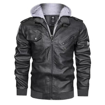 Jaqueta de Couro Masculina com Capuz Jaqueta de Couro Masculina com Capuz Removível Sr Alpha Cinza P 