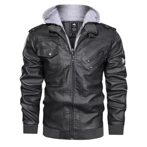 Jaqueta de Couro Masculina com Capuz Jaqueta de Couro Masculina com Capuz Removível Sr Alpha Cinza P 