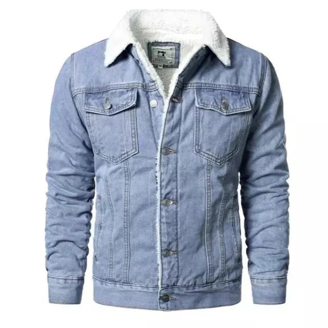 Jaqueta Masculina Jeans Com Lã Jaqueta Jeans Masculina Forrada em Lã Sr Alpha Azul Claro PP 