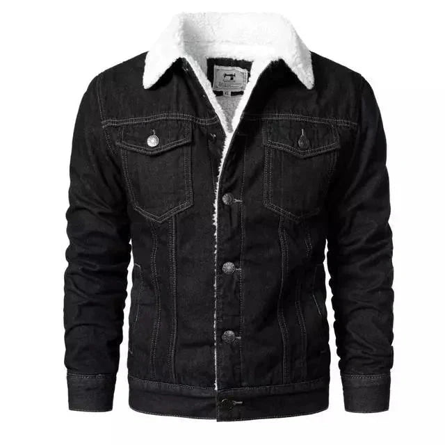 Jaqueta Masculina Jeans Com Lã Jaqueta Jeans Masculina Forrada em Lã Sr Alpha Preto PP 
