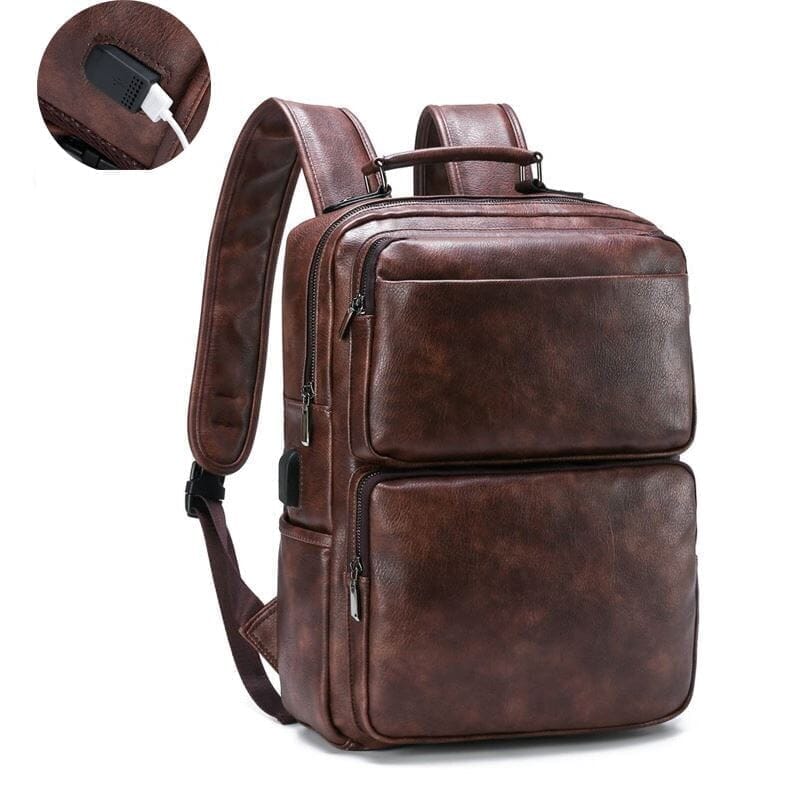 Mochila de Couro com Carregador Integrado G2 MOCHILA 01 Sr Alpha Marron Chocolate 