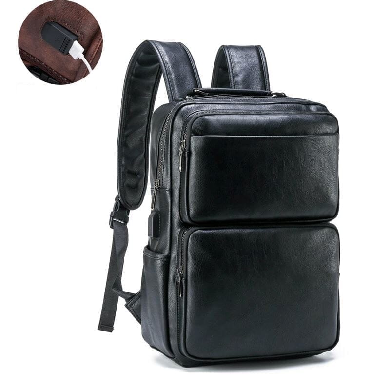 Mochila de Couro com Carregador Integrado G2 MOCHILA 01 Sr Alpha Preto 