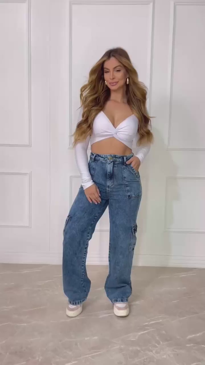 Calça Cargo Feminina Pantalona